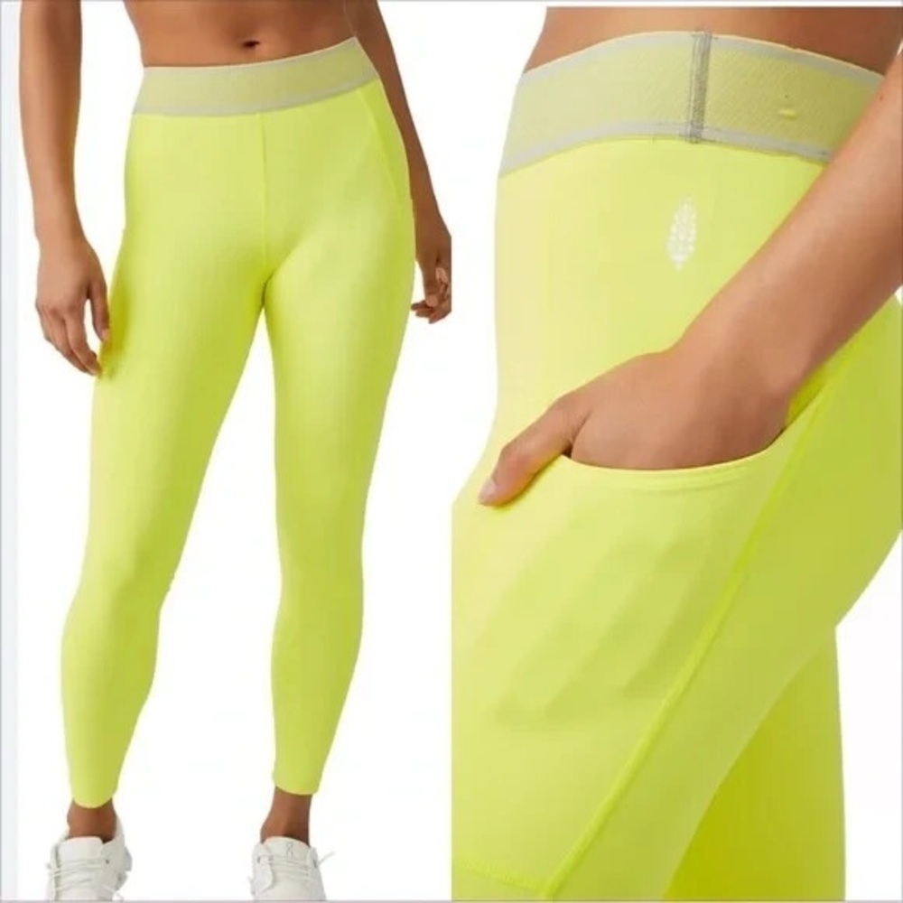 New Free People Movement Neon Yellow Athletic Leggings Size Small S